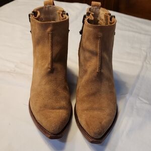 Frye Sacha Double Zip Moto Booties Camel Suede